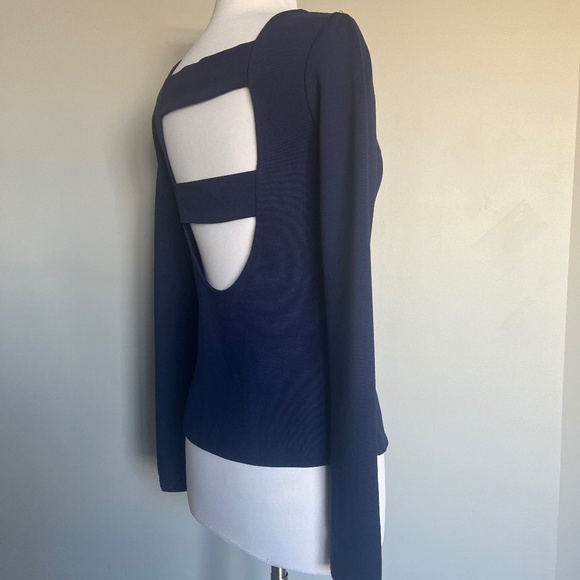 Karen Millen Open Back Navy Blue Long sleeve Cocktail Casual Top T-shirt Blouse - Picture 7 of 9